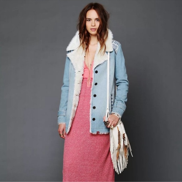 Free People Denim and Sherpa jacket large - Picture 6 of 16